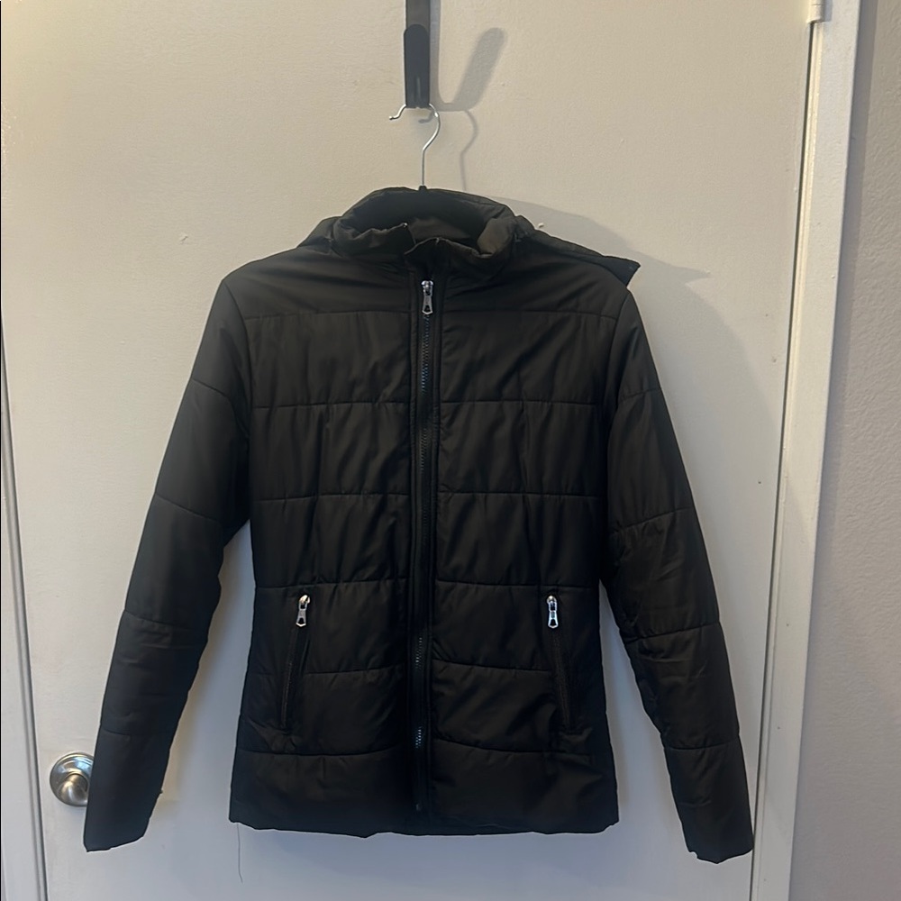 Black Quilted Hooded Puffer Jacket